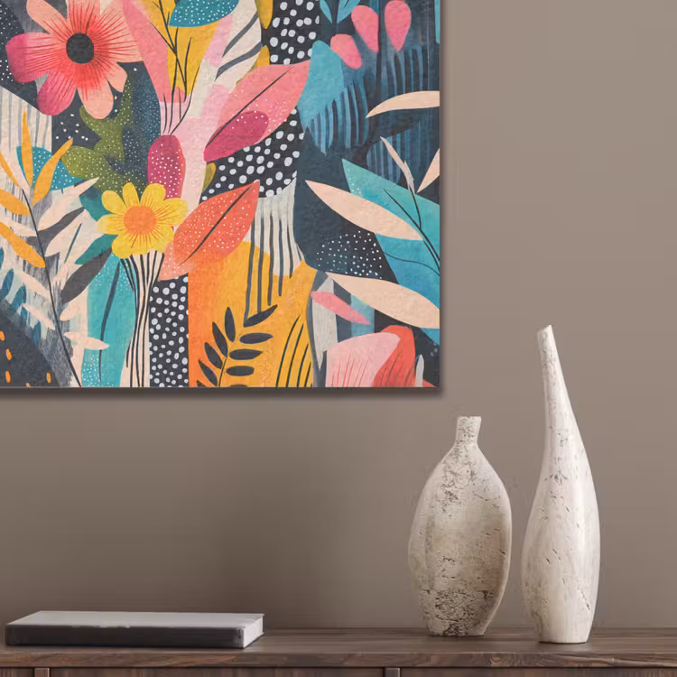 Schilderij - Abstract - Bloemen - Roze PET vilt klein -sfeer6_closeup
