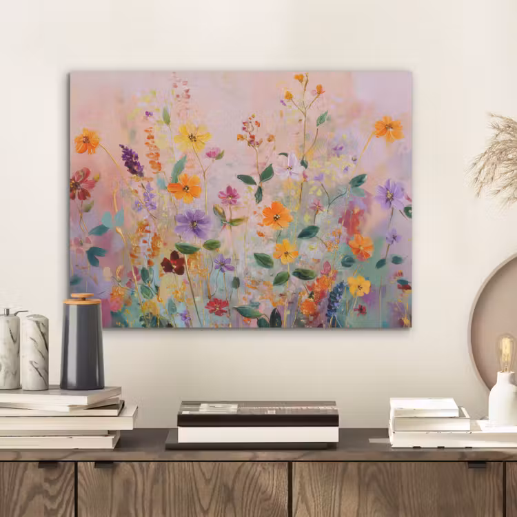 Schilderij - Bloemen - Abstract - Kleurrijk PET vilt klein -sfeer1