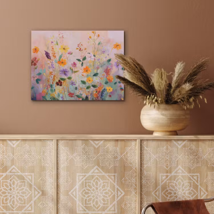 Schilderij - Bloemen - Abstract - Kleurrijk PET vilt klein -sfeer4