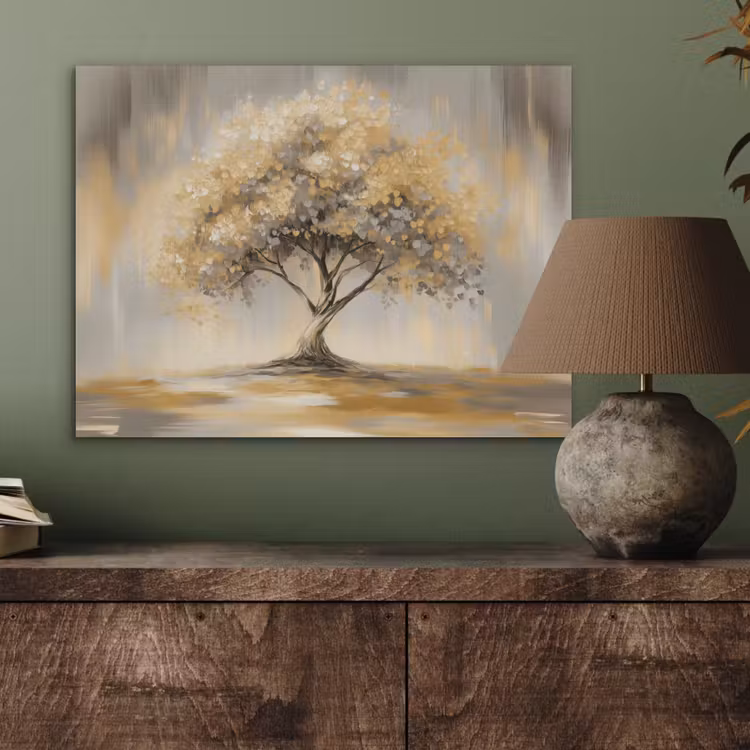 Schilderij - Boom - Abstract - Bladeren PET vilt klein -sfeer2