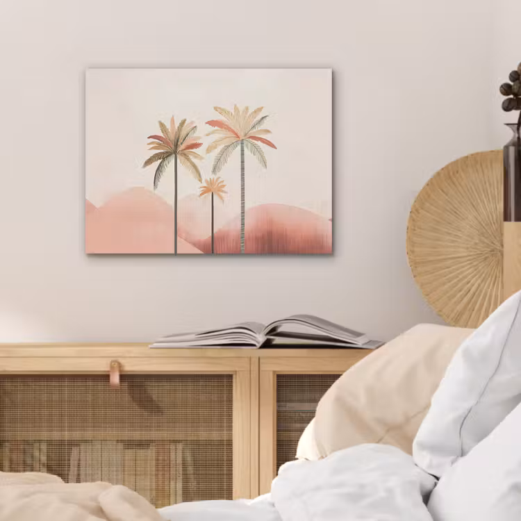 Palmbomen - Heuvels - Minimalistisch - Zachtroze PET vilt klein -sfeer3