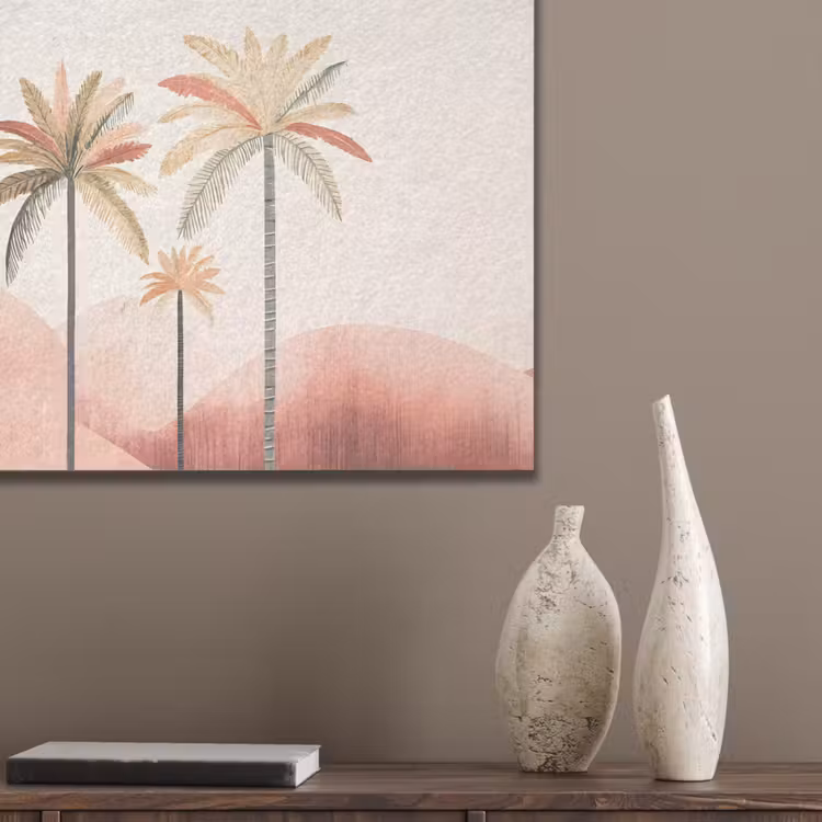 Palmbomen - Heuvels - Minimalistisch - Zachtroze PET vilt klein -sfeer6_closeup