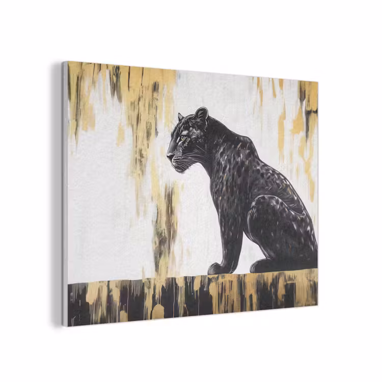 Panter - Zwart - Abstract - Goud PET vilt klein -3d