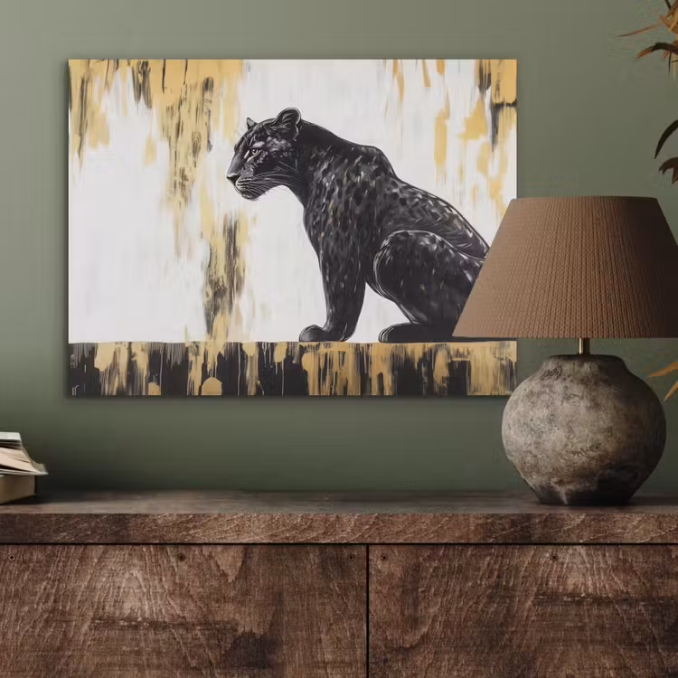 Panter - Zwart - Abstract - Goud PET vilt klein -sfeer2