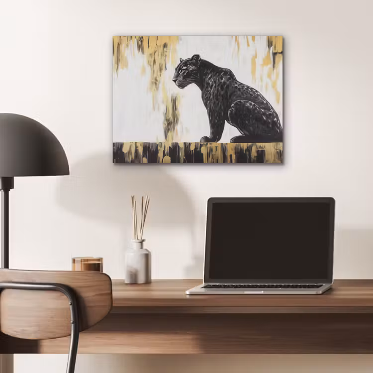 Panter - Zwart - Abstract - Goud PET vilt klein -sfeer5