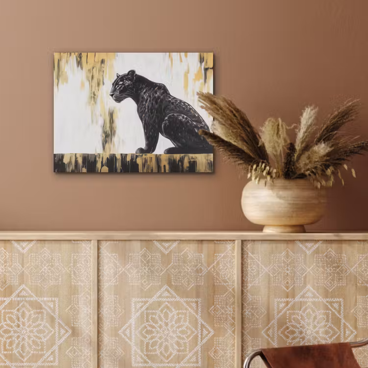 Panter - Zwart - Abstract - Goud PET vilt klein -sfeer4