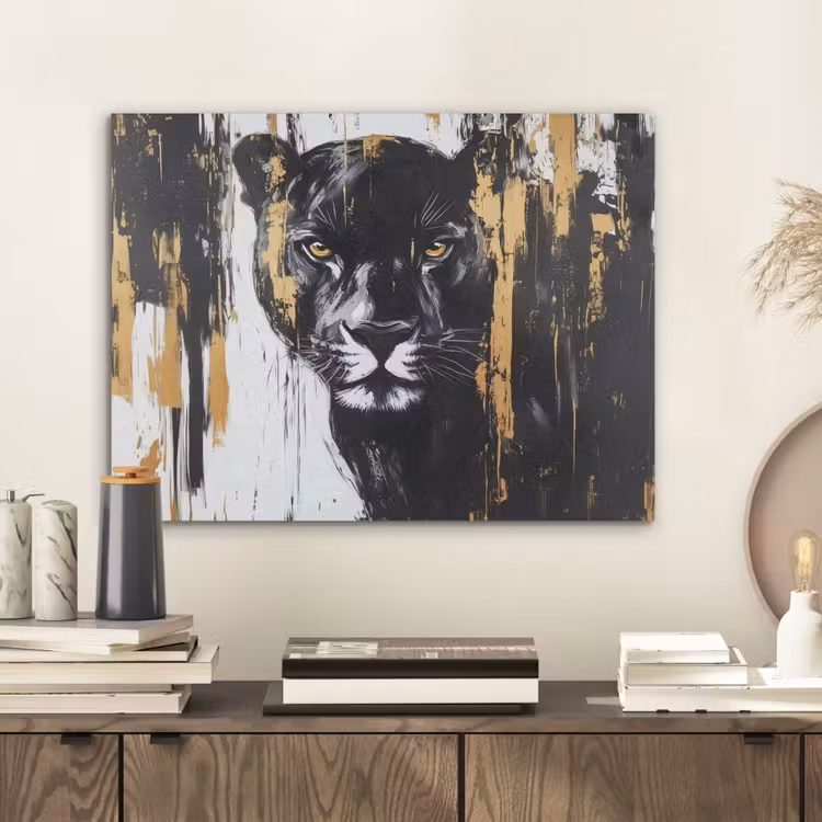 Panter - Zwart - Abstract - Verfstreken PET vilt klein -sfeer1