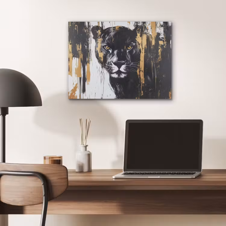 Panter - Zwart - Abstract - Verfstreken PET vilt klein -sfeer5