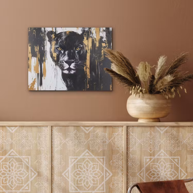 Panter - Zwart - Abstract - Verfstreken PET vilt klein -sfeer4