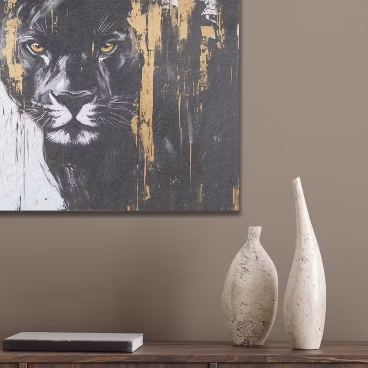 Panter - Zwart - Abstract - Verfstreken PET vilt klein -sfeer6_closeup