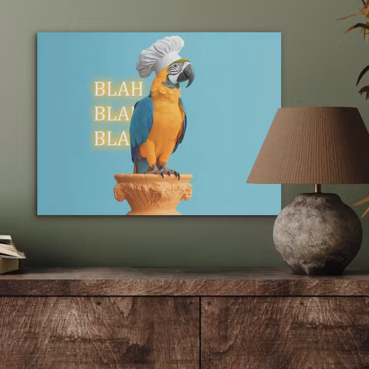 Papegaai - Koksmuts - Quote - Neon PET vilt klein -sfeer2