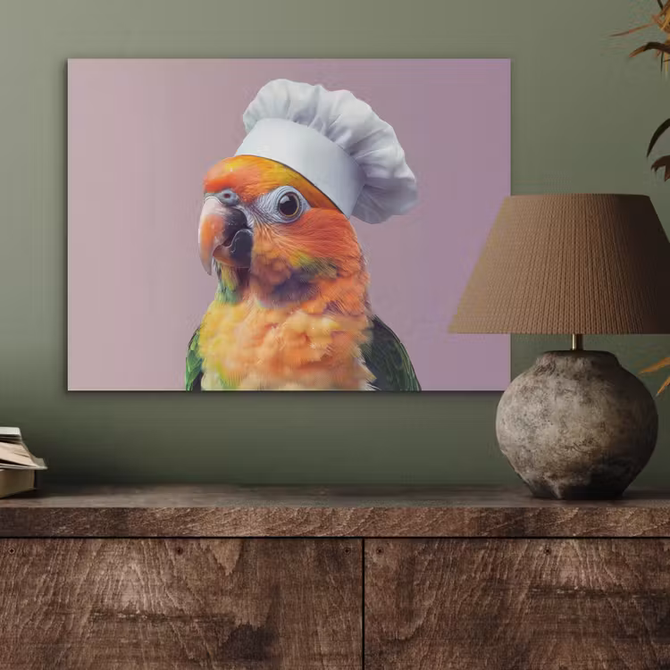 Papegaai - Koksmuts - Nieuwsgierig - Vogel PET vilt klein -sfeer2