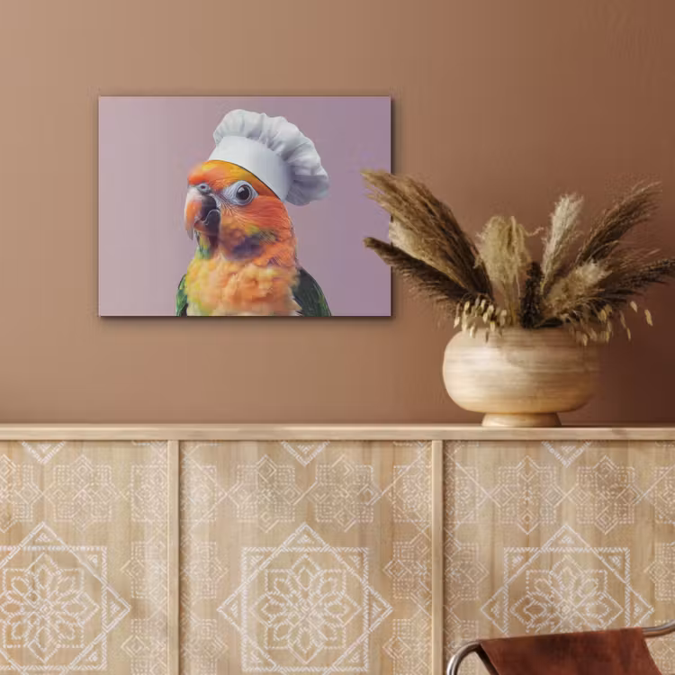 Papegaai - Koksmuts - Nieuwsgierig - Vogel PET vilt klein -sfeer4