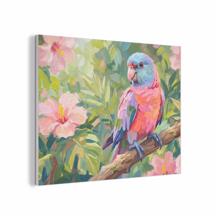 Papagaai - Hibiscusbloemen - Kleurrijk PET vilt klein -3d
