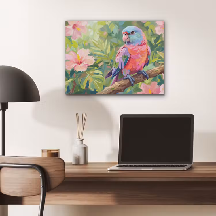 Papagaai - Hibiscusbloemen - Kleurrijk PET vilt klein -sfeer5