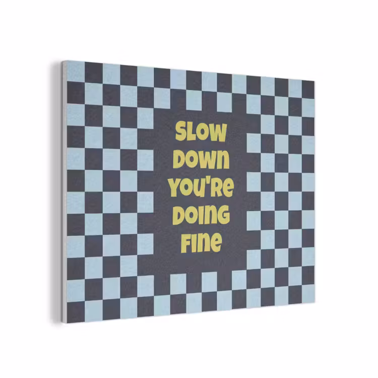 Patroon - Geblok - Blauw - Slow down you're doing fine PET vilt klein -3d