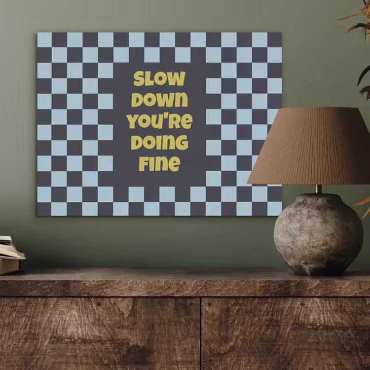 Patroon - Geblok - Blauw - Slow down you're doing fine PET vilt klein -sfeer2