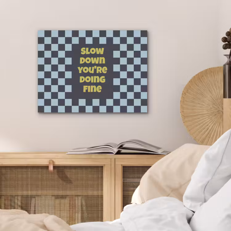 Patroon - Geblok - Blauw - Slow down you're doing fine PET vilt klein -sfeer3