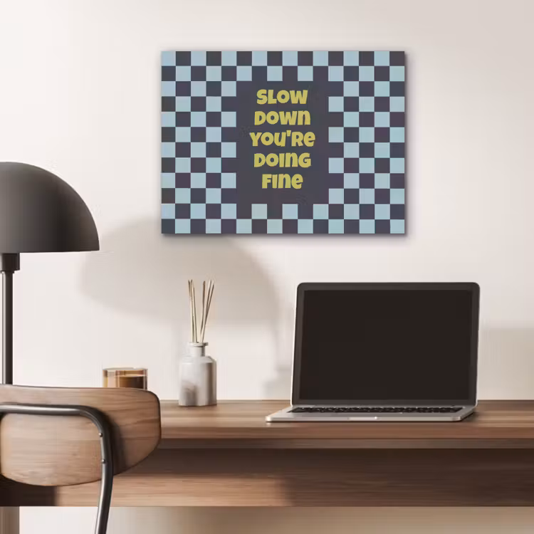 Patroon - Geblok - Blauw - Slow down you're doing fine PET vilt klein -sfeer5