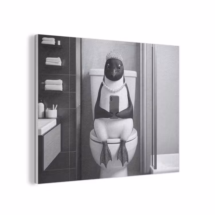 Pinguïn - Telefoon - Toilet - Zwart - Wit PET vilt klein -3d
