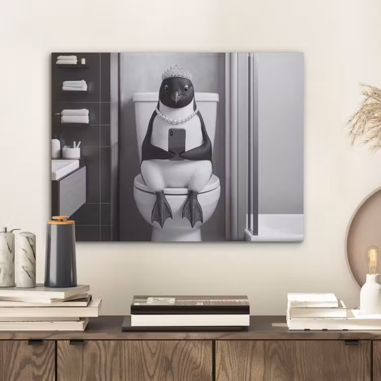 Pinguïn - Telefoon - Toilet - Zwart - Wit PET vilt klein -sfeer1