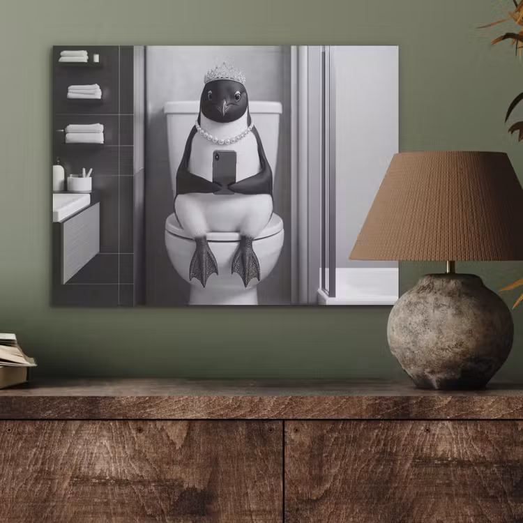 Pinguïn - Telefoon - Toilet - Zwart - Wit PET vilt klein -sfeer2