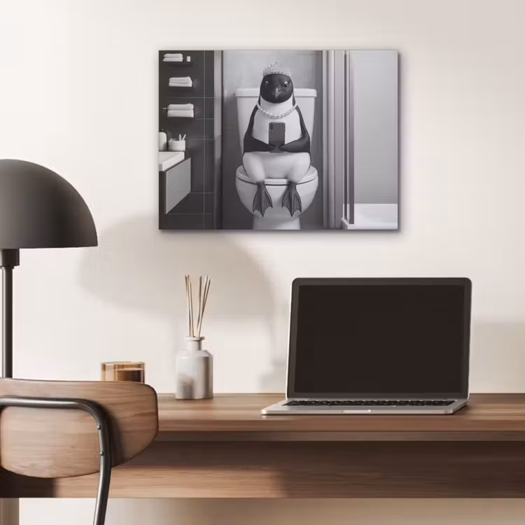 Pinguïn - Telefoon - Toilet - Zwart - Wit PET vilt klein -sfeer5