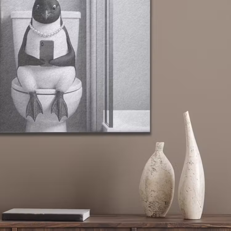 Pinguïn - Telefoon - Toilet - Zwart - Wit PET vilt klein -sfeer6_closeup