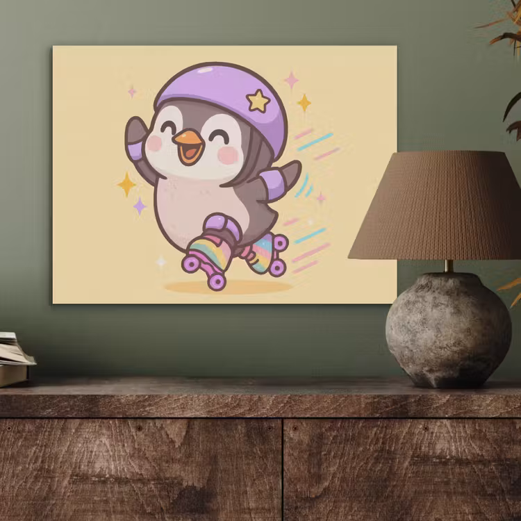 Pinguïn - Rolschaatsen - Geel - Energiek PET vilt klein -sfeer2