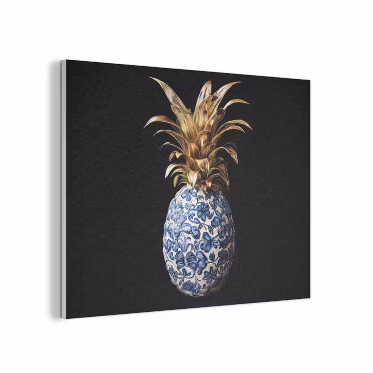 Ananas - Bloemen patroon - Goud - Delftsblauw PET vilt klein -3d