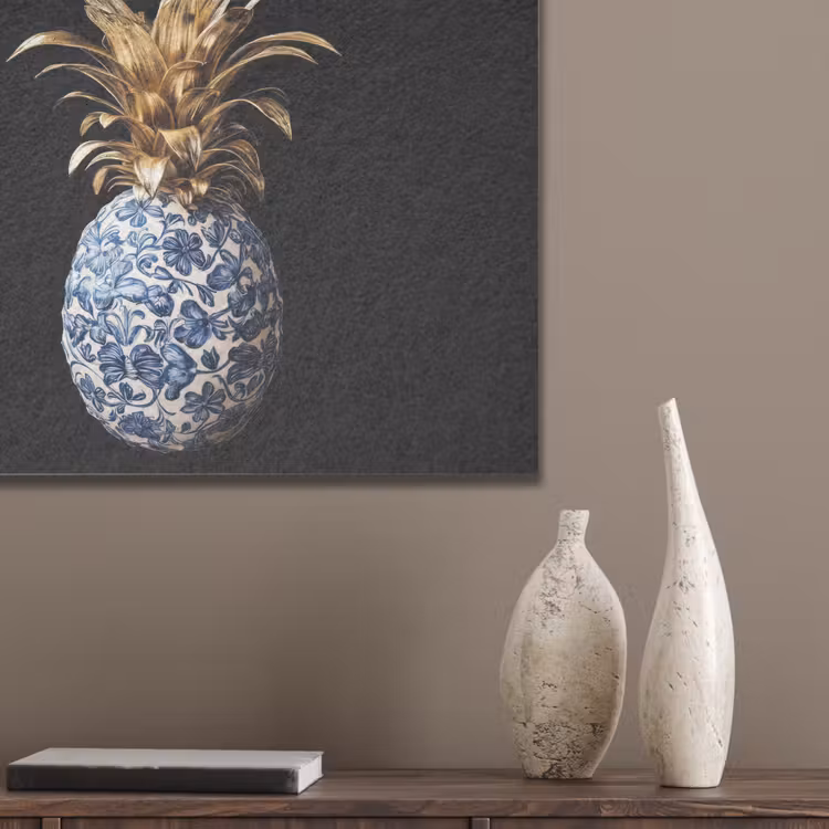 Ananas - Bloemen patroon - Goud - Delftsblauw PET vilt klein -sfeer6_closeup