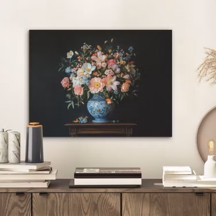 Roze - Bloemen - Vaas - Kleuren PET vilt klein -sfeer1