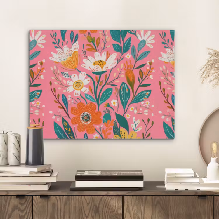 Roze - Bloemen - Wit - Oranje PET vilt klein -sfeer1