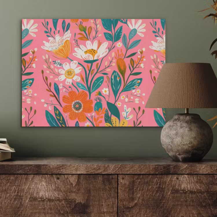 Roze - Bloemen - Wit - Oranje PET vilt klein -sfeer2