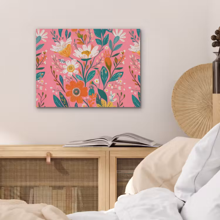 Roze - Bloemen - Wit - Oranje PET vilt klein -sfeer3