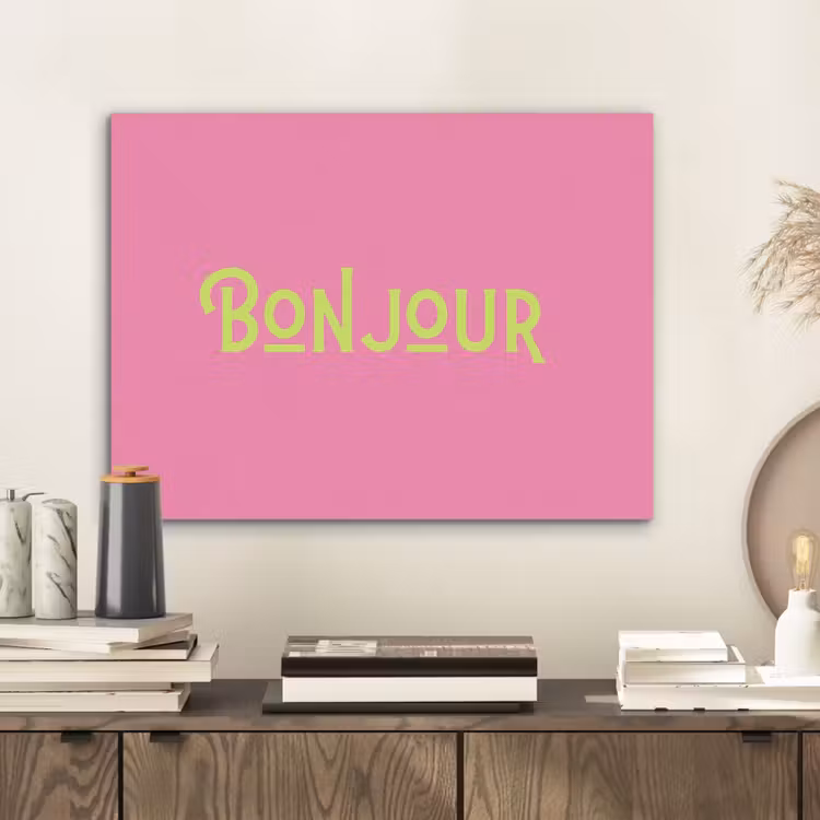 Roze - Groene Bonjour - art-deco PET vilt klein -sfeer1