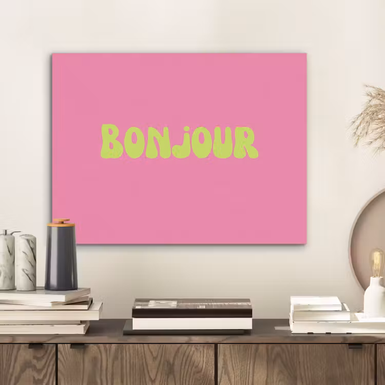 Roze - Groene bonjour - Organisch PET vilt klein -sfeer1