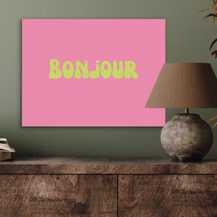 Roze - Groene bonjour - Organisch PET vilt klein -sfeer2