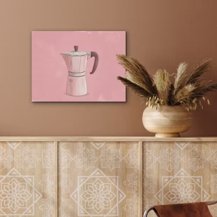 Roze - Mokkapot - Illustratie - Koffie PET vilt klein -sfeer4