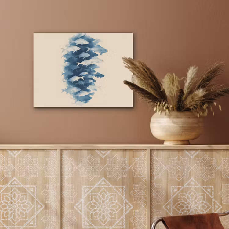 Vissen - Minimalistisch - Blauw PET vilt klein -sfeer4