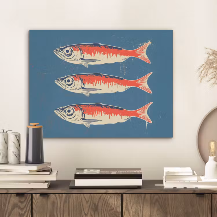 Vissen - Rood - Blauw PET vilt klein -sfeer1
