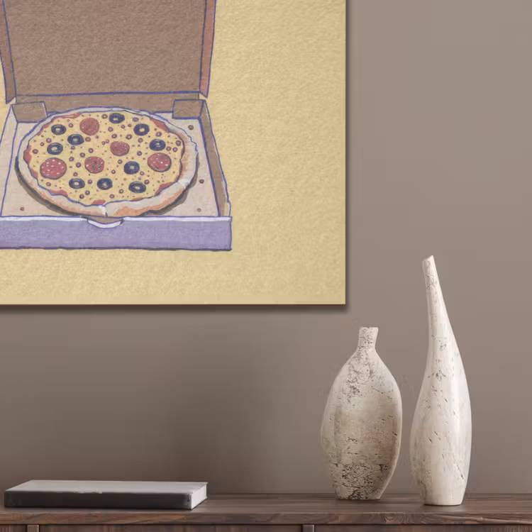 Pizza - Doos - Salami - Illustratie PET vilt klein -sfeer6_closeup