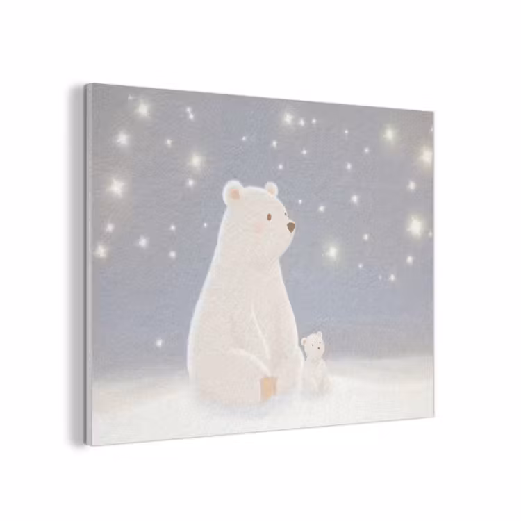 Ijsbeer - Sneeuw - Sterren - Blauw PET vilt klein -3d