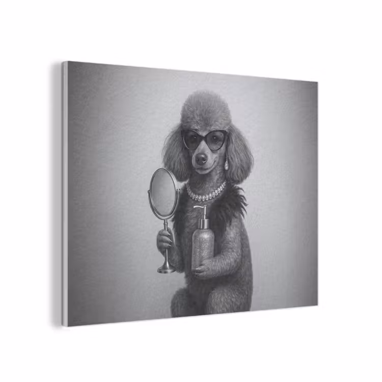 Poedel - Spiegel - Zwart - Wit PET vilt klein -3d