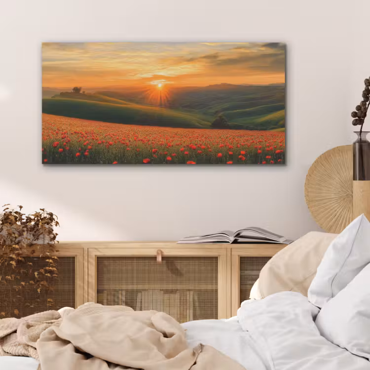Klaprozen - Bloemen - Heuvels - Zonsondergang PET vilt middel -sfeer3