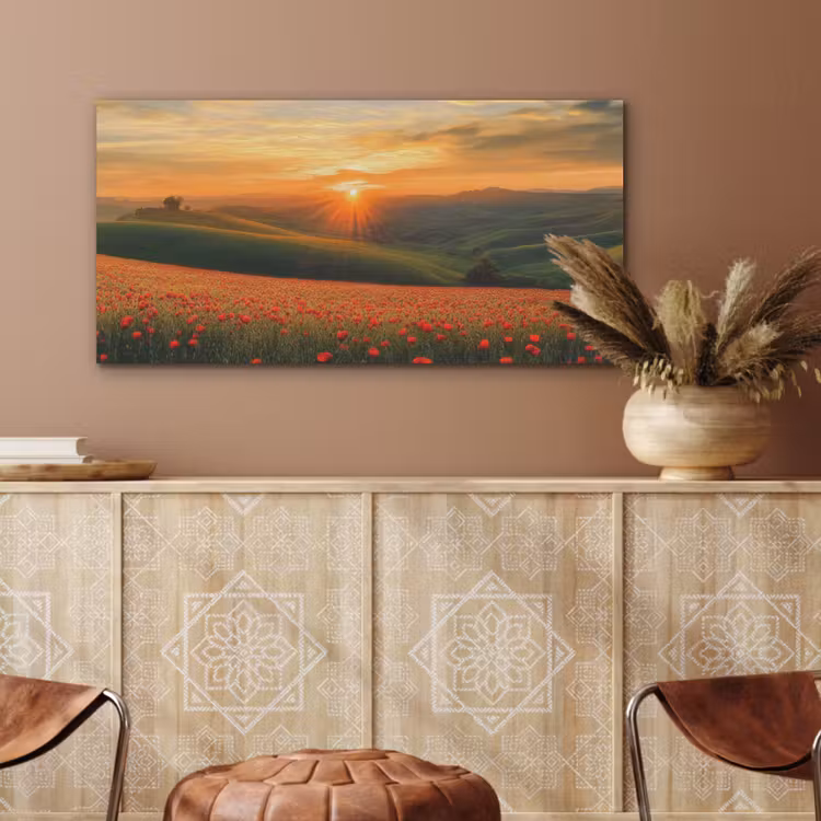 Klaprozen - Bloemen - Heuvels - Zonsondergang PET vilt middel -sfeer4