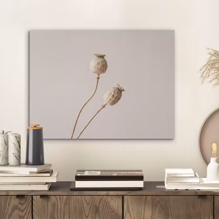 Papaverbollen - Droogbloemen - Minimalistisch - Beige - Rustig PET vilt klein -sfeer1