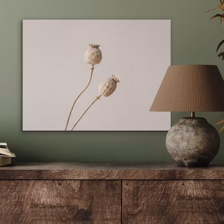 Papaverbollen - Droogbloemen - Minimalistisch - Beige - Rustig PET vilt klein -sfeer2