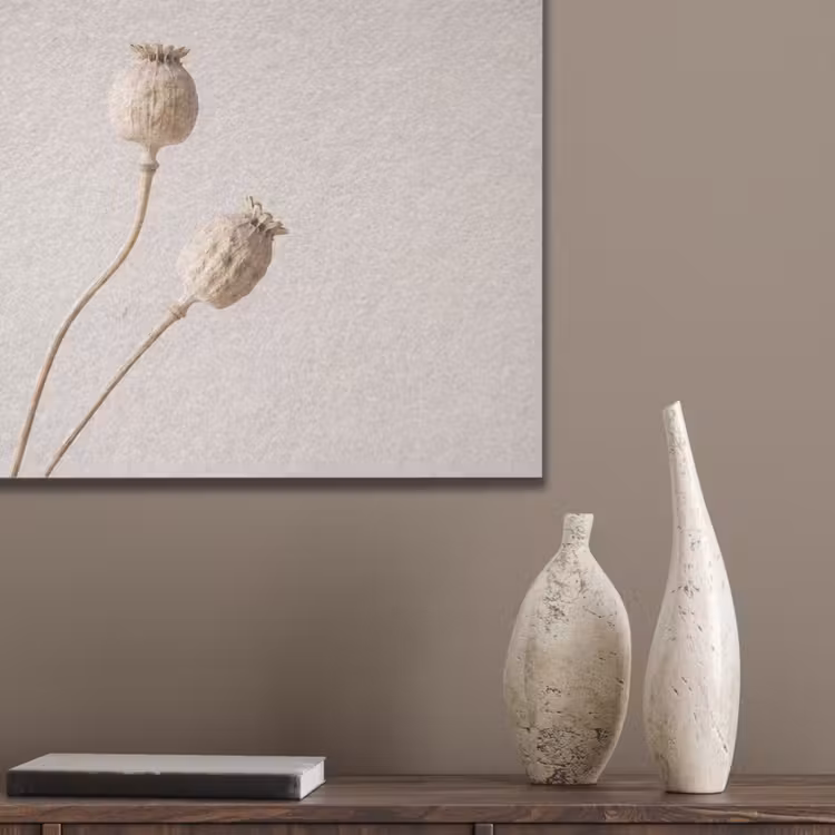 Papaverbollen - Droogbloemen - Minimalistisch - Beige - Rustig PET vilt klein -sfeer6_closeup