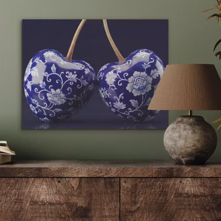 Porselein- Kersen - Delfts - Blauw PET vilt klein -sfeer2